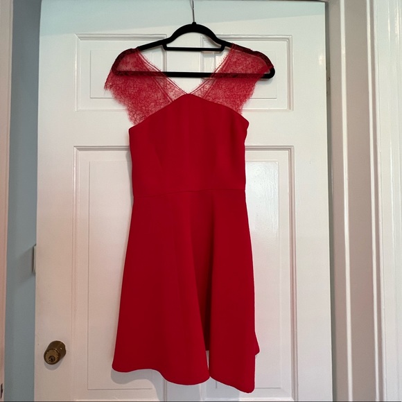 The kooples red dress with lace sleeves a line holiday - Picture 6 of 8